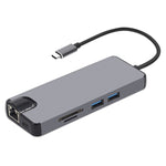 Adaptador 8 em 1 Tipo-C para HDMI + USB 3.0 + USB 3.0 + Tipo-C + LAN + VGA + Leitor de Cartões TF/SD