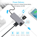 Adaptador 8 em 1 Tipo-C para HDMI + USB 3.0 + USB 3.0 + Tipo-C + LAN + VGA + Leitor de Cartões TF/SD