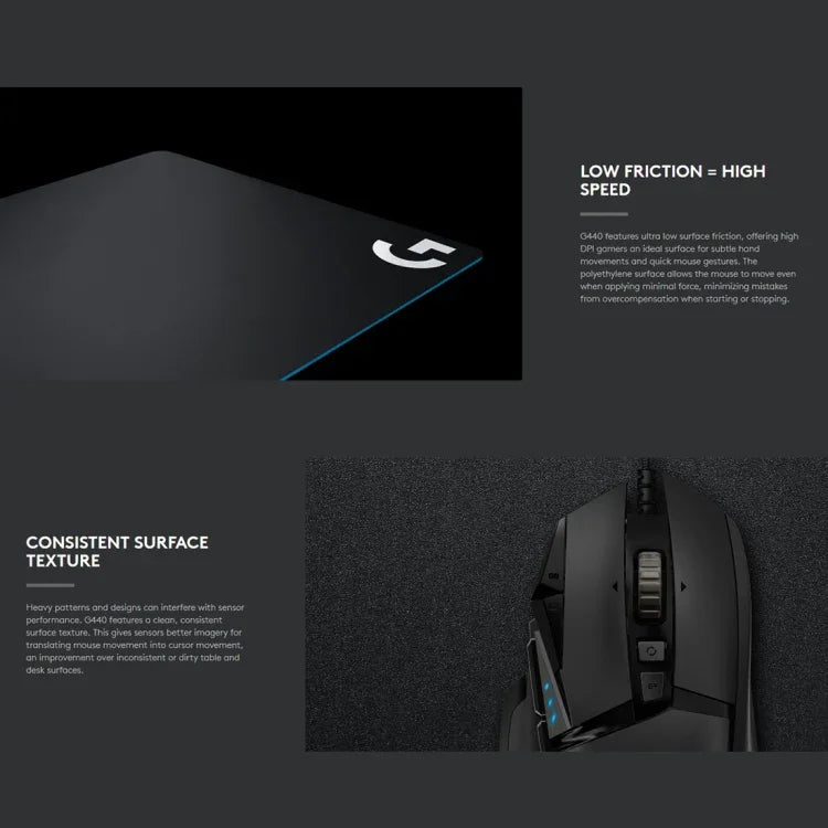 Tapete de rato rígido para jogos eletrónicos Logitech G440, Tamanho: 34 x 28cm, G440 Rígido