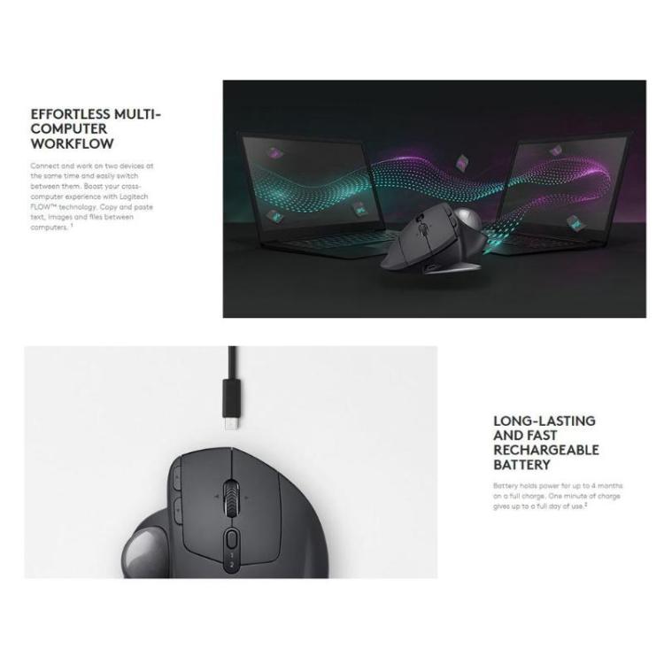Rato ótico sem fios Bluetooth + Unifying Logitech MX ERGO S 440DPI com trackball de modo duplo, MX ERGO S