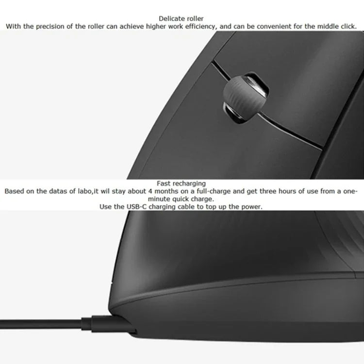 Rato ótico vertical ergonómico sem fios Logitech MX Vertical 4000DPI USB-C / Type-C + Unifying + Bluetooth de três modos, MX Vertical