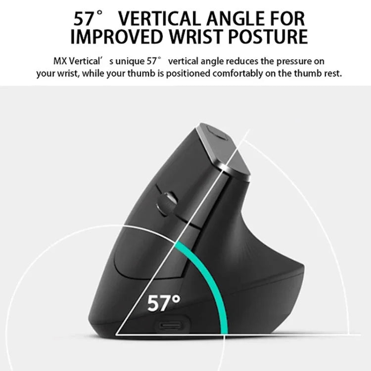 Rato ótico vertical ergonómico sem fios Logitech MX Vertical 4000DPI USB-C / Type-C + Unifying + Bluetooth de três modos, MX Vertical