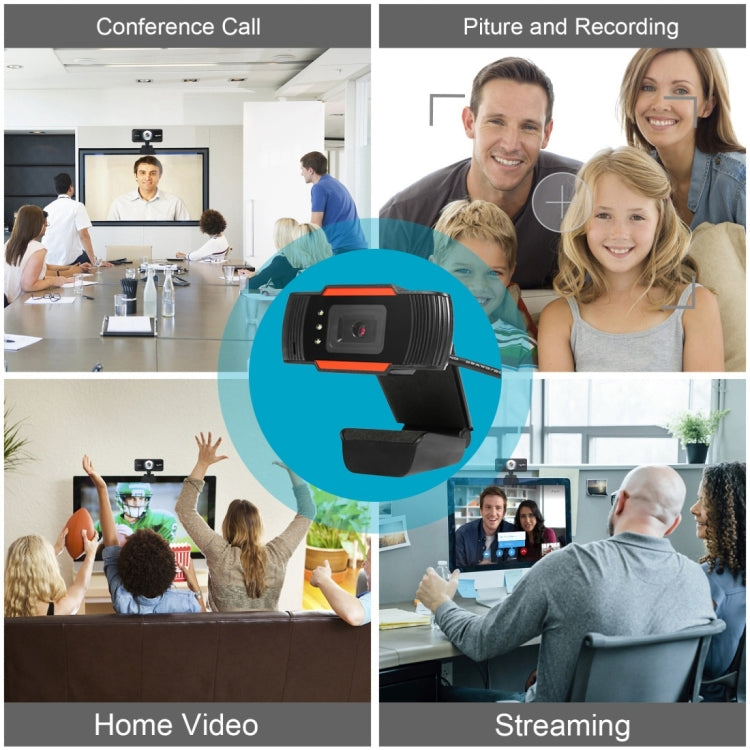 A870C3 Webcam 480P USB para Computador com Microfone Absorvente de Som e 3 LEDs, Comprimento do Cabo: 1,4m, A870C3 (Laranja)