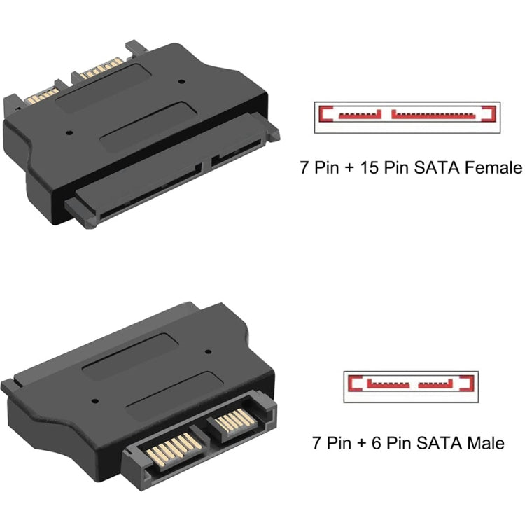 Adaptador SATA 22 Pinos Fêmea para SATA SLIMLINE 13 Pinos Macho, SATA 22 Pinos Fêmea para SATA 13 Pinos