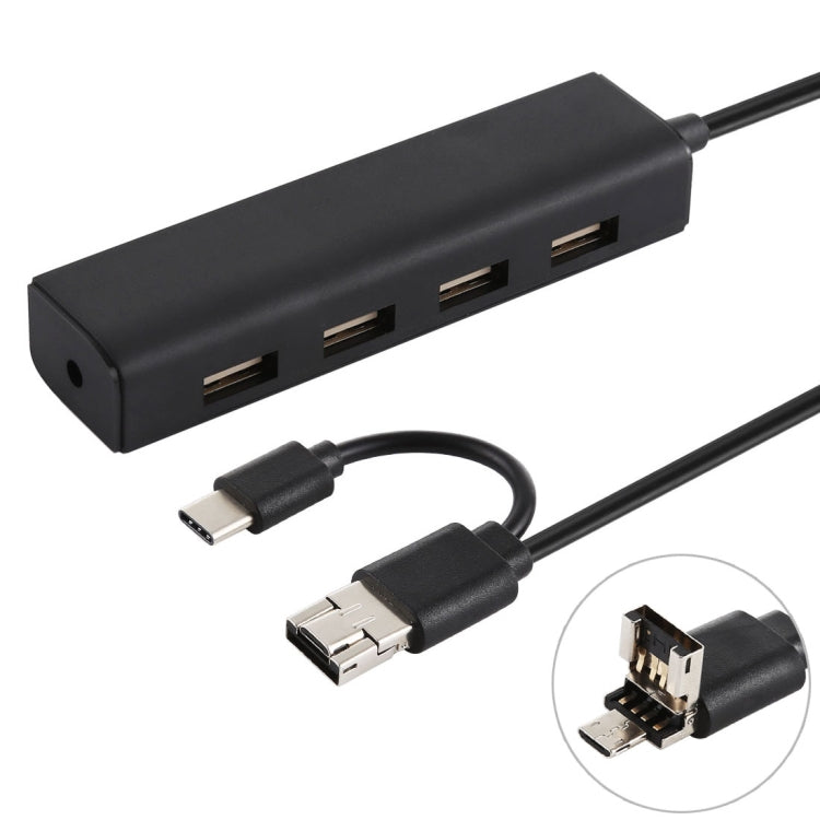 Conversor HUB 3 em 1 USB-C / Tipo-C + Micro USB + 4 portas USB 2.0, comprimento do cabo: 12 cm, 3 em 1 (branco), 3 em 1 (preto)