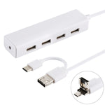Conversor HUB 3 em 1 USB-C / Tipo-C + Micro USB + 4 portas USB 2.0, comprimento do cabo: 12 cm, 3 em 1 (branco), 3 em 1 (preto)