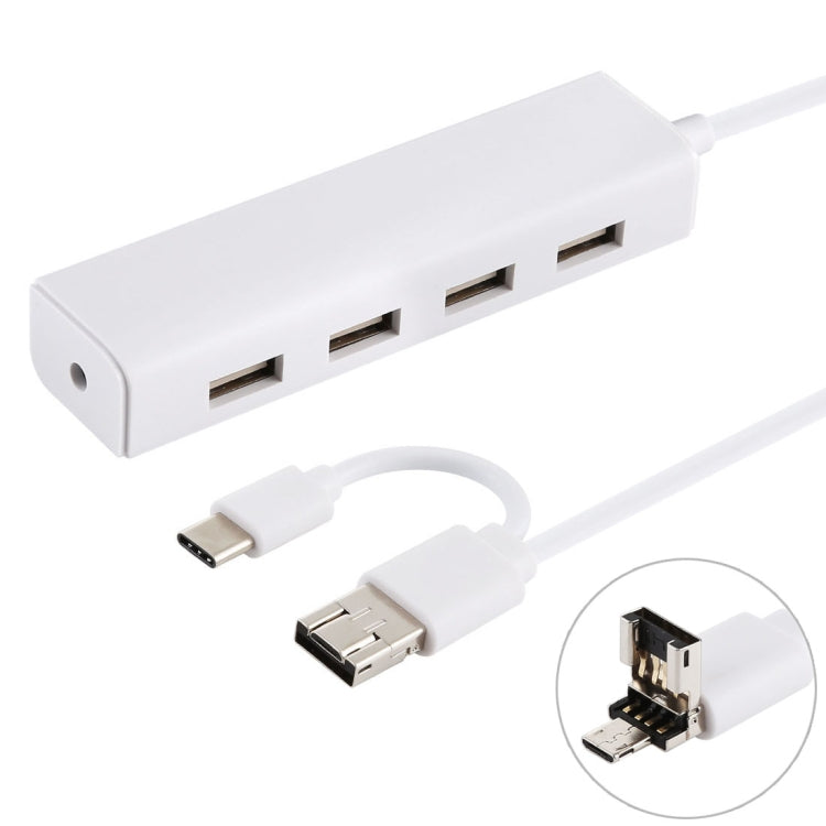 Conversor HUB 3 em 1 USB-C / Tipo-C + Micro USB + 4 portas USB 2.0, comprimento do cabo: 12 cm, 3 em 1 (branco), 3 em 1 (preto)