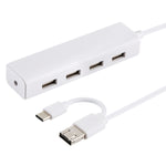 Conversor HUB 3 em 1 USB-C / Tipo-C + Micro USB + 4 portas USB 2.0, comprimento do cabo: 12 cm, 3 em 1 (branco), 3 em 1 (preto)