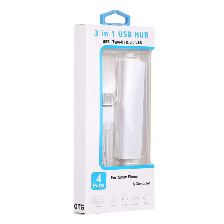 Conversor HUB 3 em 1 USB-C / Tipo-C + Micro USB + 4 portas USB 2.0, comprimento do cabo: 12 cm, 3 em 1 (branco), 3 em 1 (preto)