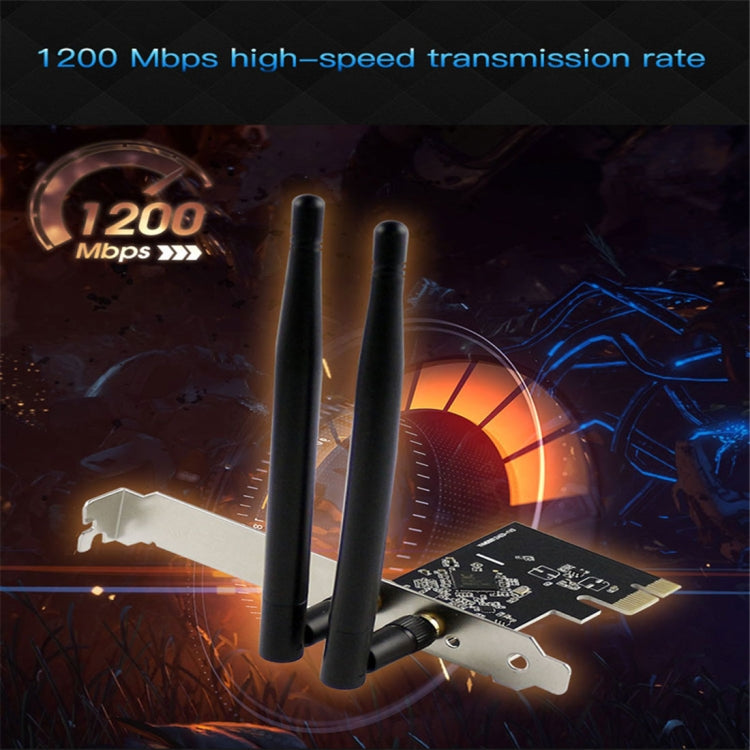 Adaptador de rede sem fios PCI-E EP-9607 EDUP de banda dupla 1200Mbps com 2 antenas de 6dBi, EP-9607 1200Mbps