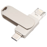 Pen Drive Rotativo Metálico 3 em 1 64G Micro USB + 8 Pinos + Tipo-C com Função OTG, 64G USB + 8 Pinos + Tipo-C