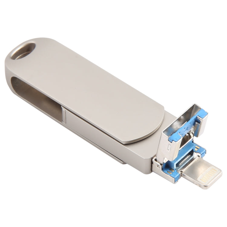Pen Drive Rotativo Metálico 3 em 1 64G Micro USB + 8 Pinos + Tipo-C com Função OTG, 64G USB + 8 Pinos + Tipo-C