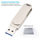 Pen Drive Rotativo Metálico 3 em 1 64G Micro USB + 8 Pinos + Tipo-C com Função OTG, 64G USB + 8 Pinos + Tipo-C
