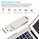 Pen Drive Rotativo Metálico 3 em 1 64G Micro USB + 8 Pinos + Tipo-C com Função OTG, 64G USB + 8 Pinos + Tipo-C