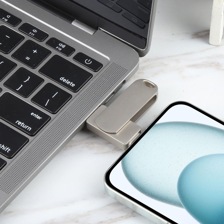 Pen Drive Rotativo Metálico 3 em 1 64G Micro USB + 8 Pinos + Tipo-C com Função OTG, 64G USB + 8 Pinos + Tipo-C