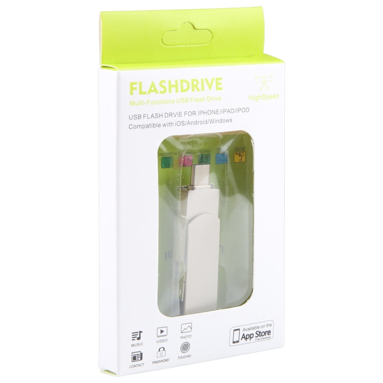 Pen Drive Rotativo Metálico 3 em 1 64G Micro USB + 8 Pinos + Tipo-C com Função OTG, 64G USB + 8 Pinos + Tipo-C