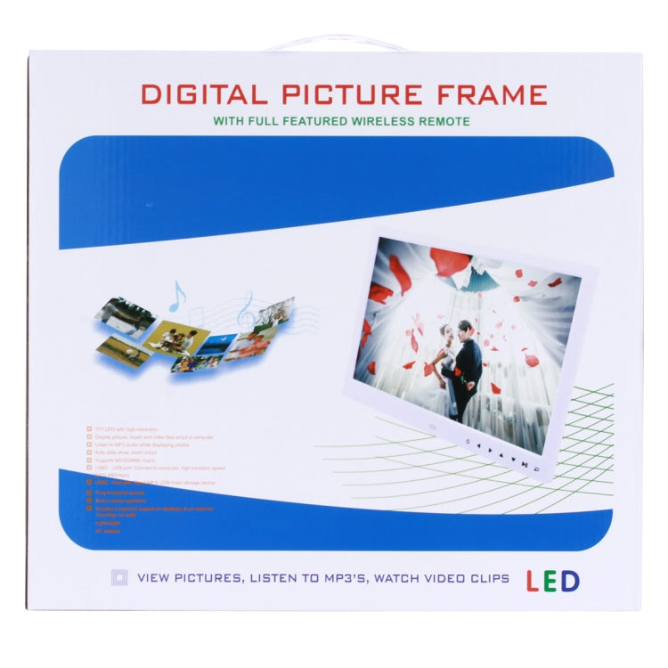 Moldura Digital de Fotos LED FHD de 12,5 polegadas com Suporte e Controlo Remoto, Programa MSTAR V56, Suporta Entrada USB / Cartão SD