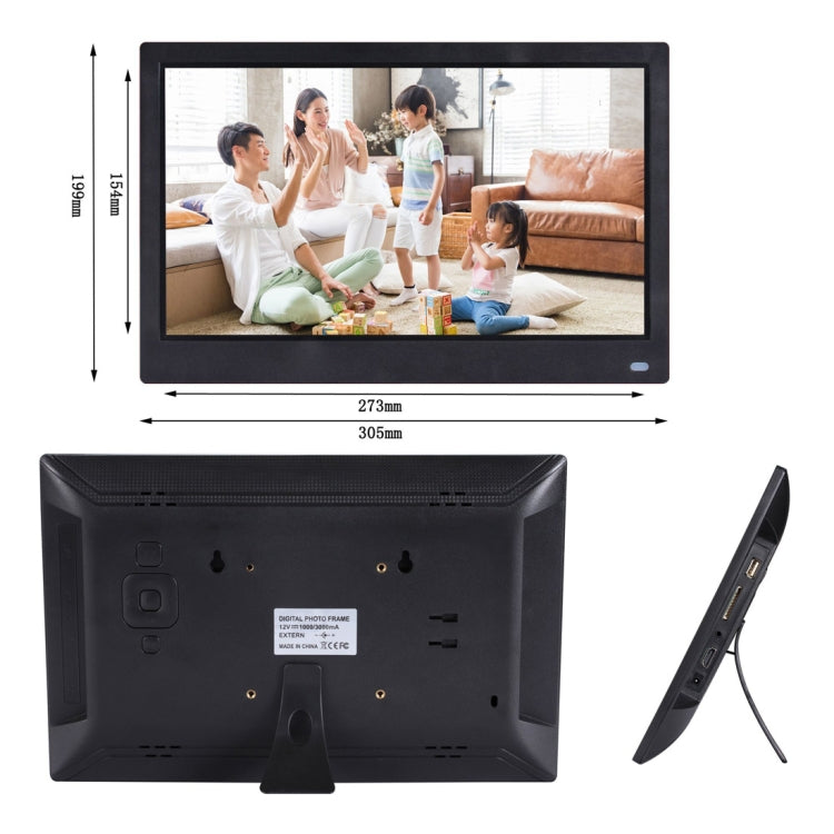 Moldura Digital de Fotos LED FHD de 12,5 polegadas com Suporte e Controlo Remoto, Programa MSTAR V56, Suporta Entrada USB / Cartão SD