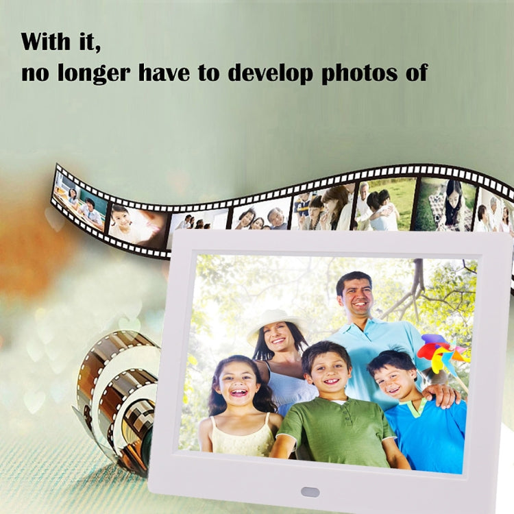 Moldura Digital para Fotos com Ecrã TFT de 8 polegadas AC 100-240V com Suporte e Controlo Remoto, Suporta Entrada USB / Cartão SD, TFT de 8 polegadas