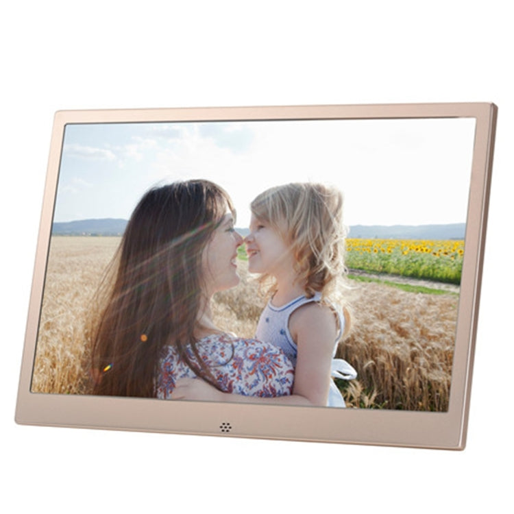HSD1303 Moldura Digital para Fotos com Ecrã LED 13,3 polegadas 1280x800 de Alta Resolução com Suporte e Controlo Remoto, Suporta Cartão SD / MMC / MS / Porta USB, Ficha UK (Dourado), HSD1303 13,3 polegadas