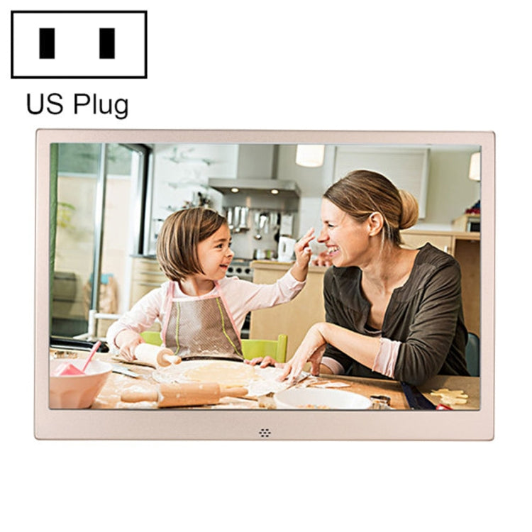 HSD1303 Moldura Digital para Fotos com Ecrã LED 13,3 polegadas 1280x800 de Alta Resolução com Suporte e Controlo Remoto, Suporta Cartão SD / MMC / MS / Porta USB, Ficha UK (Dourado), HSD1303 13,3 polegadas