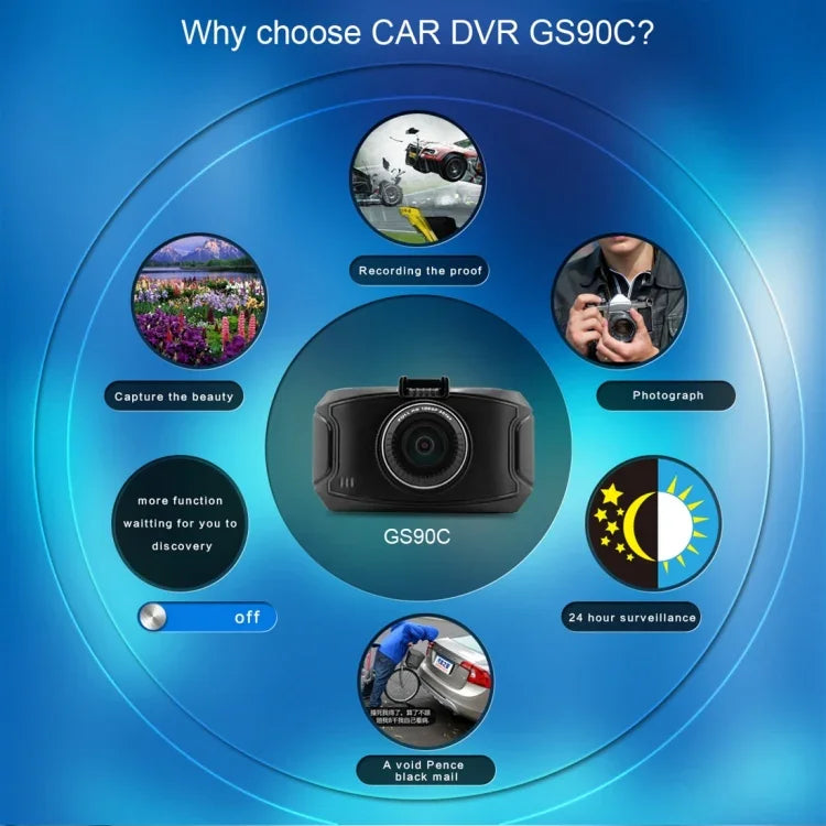 Câmara DVR para Carro GS90C com Ecrã LCD de 2.7 polegadas, HD 2304 x 1296P, Ângulo de Visão de 170 Graus, Suporte para Detecção de Movimento / Cartão TF / Sensor G / HDMI, GS90C