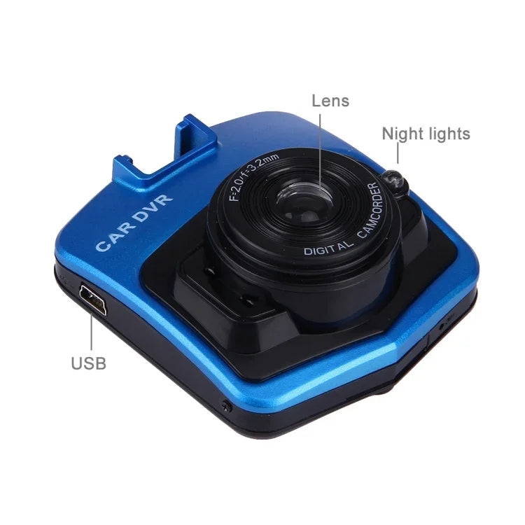 Câmara de Vídeo DVR para Carro VGA 480P com Gravador de Voz, Ecrã LCD de 2.4 polegadas, Suporte para Cartão Micro TF de 32GB e Função de Visão Noturna Infravermelha (Preto + Azul), Ecrã LCD de 2.4 polegadas
