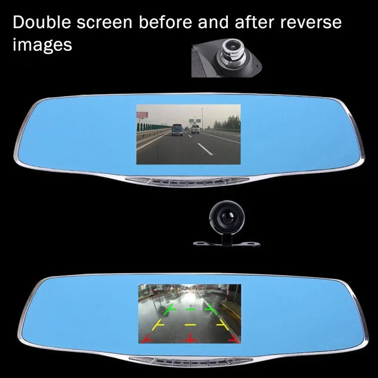 Espelho Retrovisor com DVR para Veículo G835 HD 1080P com Ecrã de 4.3 polegadas, Generalplus 2248, 2 Câmaras com Ângulo de Visão de 170 Graus, Suporte para Gravação HDR / Função de Detecção de Movimento, G835