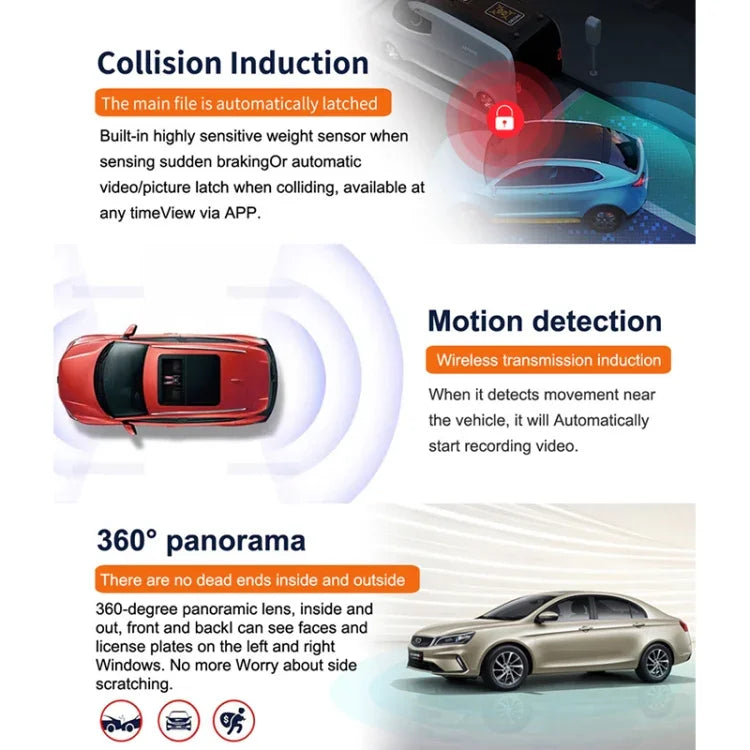 X12 Gravador de Condução WiFi para Carro com Gravação Panorâmica Tripla 2K Ultra HD, Suporta Aplicação Móvel, X12