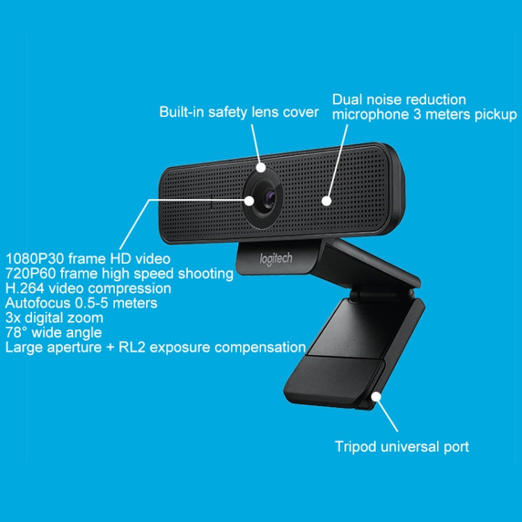 Logitech C925E Webcam HD 1080p com Tampa de Segurança Integrada