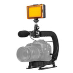 PULUZ Suporte Estabilizador Manual em Forma de U/C para DV + Kit de Luz de Estúdio LED + Microfone Shotgun com Sapata Fria e Cabeça de Tripé para Todas as Câmaras SLR e DV Domésticas, Kits de Suporte + Microfone + LED