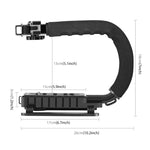 PULUZ Suporte Estabilizador Manual em Forma de U/C para DV + Kit de Luz de Estúdio LED + Microfone Shotgun com Sapata Fria e Cabeça de Tripé para Todas as Câmaras SLR e DV Domésticas, Kits de Suporte + Microfone + LED