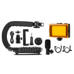 PULUZ Suporte Estabilizador Manual em Forma de U/C para DV + Kit de Luz de Estúdio LED + Microfone Shotgun com Sapata Fria e Cabeça de Tripé para Todas as Câmaras SLR e DV Domésticas, Kits de Suporte + Microfone + LED