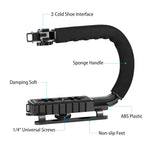 PULUZ Suporte Estabilizador Manual em Forma de U/C para DV + Kit de Luz de Estúdio LED + Microfone Shotgun com Sapata Fria e Cabeça de Tripé para Todas as Câmaras SLR e DV Domésticas, Kits de Suporte + Microfone + LED