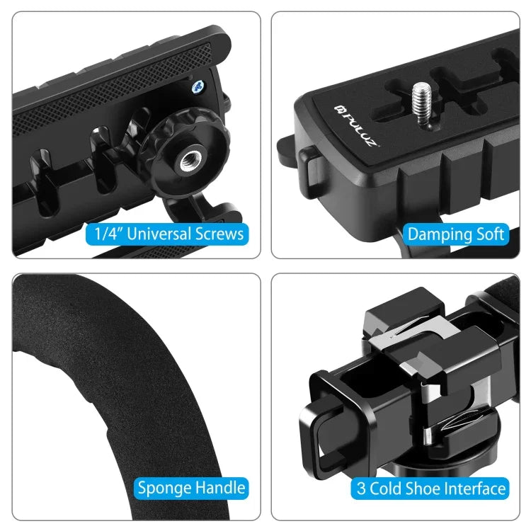 PULUZ Suporte Estabilizador Manual em Forma de U/C para DV + Kit de Luz de Estúdio LED + Microfone Shotgun com Sapata Fria e Cabeça de Tripé para Todas as Câmaras SLR e DV Domésticas, Kits de Suporte + Microfone + LED