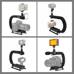 PULUZ Suporte Estabilizador Manual em Forma de U/C para DV + Kit de Luz de Estúdio LED + Microfone Shotgun com Sapata Fria e Cabeça de Tripé para Todas as Câmaras SLR e DV Domésticas, Kits de Suporte + Microfone + LED