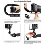 PULUZ Suporte Estabilizador Manual em Forma de U/C para DV + Kit de Luz de Estúdio LED + Microfone Shotgun com Sapata Fria e Cabeça de Tripé para Todas as Câmaras SLR e DV Domésticas, Kits de Suporte + Microfone + LED