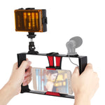 PULUZ Kit 2 em 1 para Vlogging e Transmissão em Direto com Luz LED para Selfie, Suporte de Vídeo para Smartphone com Cabeça de Tripé Cold Shoe para iPhone, Galaxy, Huawei, Xiaomi, HTC, LG, Google e Outros Smartphones, Suporte de Vlogging+Luz