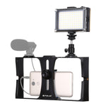 PULUZ Kit 2 em 1 para Vlogging e Transmissão em Direto com Luz LED para Selfie, Suporte de Vídeo para Smartphone com Cabeça de Tripé Cold Shoe para iPhone, Galaxy, Huawei, Xiaomi, HTC, LG, Google e Outros Smartphones, Suporte de Vlogging+Luz