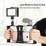 PULUZ Kit 2 em 1 para Vlogging e Transmissão em Direto com Luz LED para Selfie, Suporte de Vídeo para Smartphone com Cabeça de Tripé Cold Shoe para iPhone, Galaxy, Huawei, Xiaomi, HTC, LG, Google e Outros Smartphones, Suporte de Vlogging+Luz