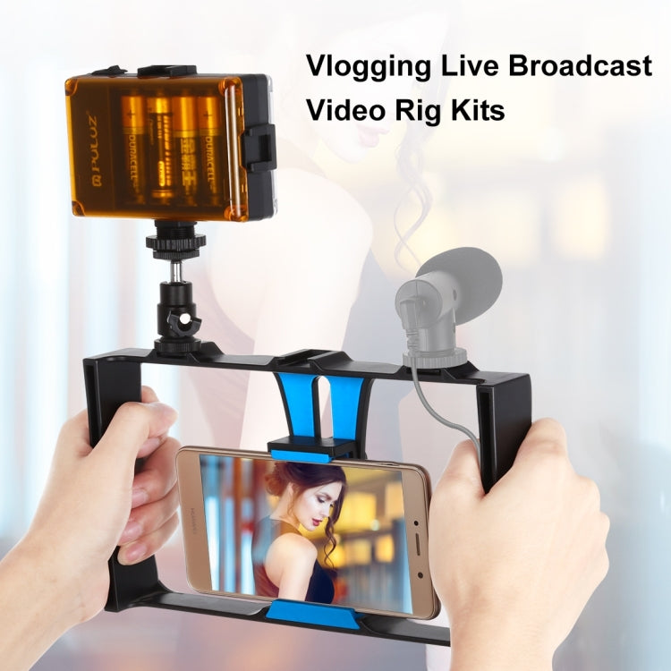 PULUZ Kit 2 em 1 para Vlogging e Transmissão em Direto com Luz LED para Selfie, Suporte de Vídeo para Smartphone com Cabeça de Tripé Cold Shoe para iPhone, Galaxy, Huawei, Xiaomi, HTC, LG, Google e Outros Smartphones, Suporte de Vlogging+Luz