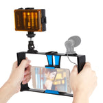 PULUZ Kit 2 em 1 para Vlogging e Transmissão em Direto com Luz LED para Selfie, Suporte de Vídeo para Smartphone com Cabeça de Tripé Cold Shoe para iPhone, Galaxy, Huawei, Xiaomi, HTC, LG, Google e Outros Smartphones, Suporte de Vlogging+Luz