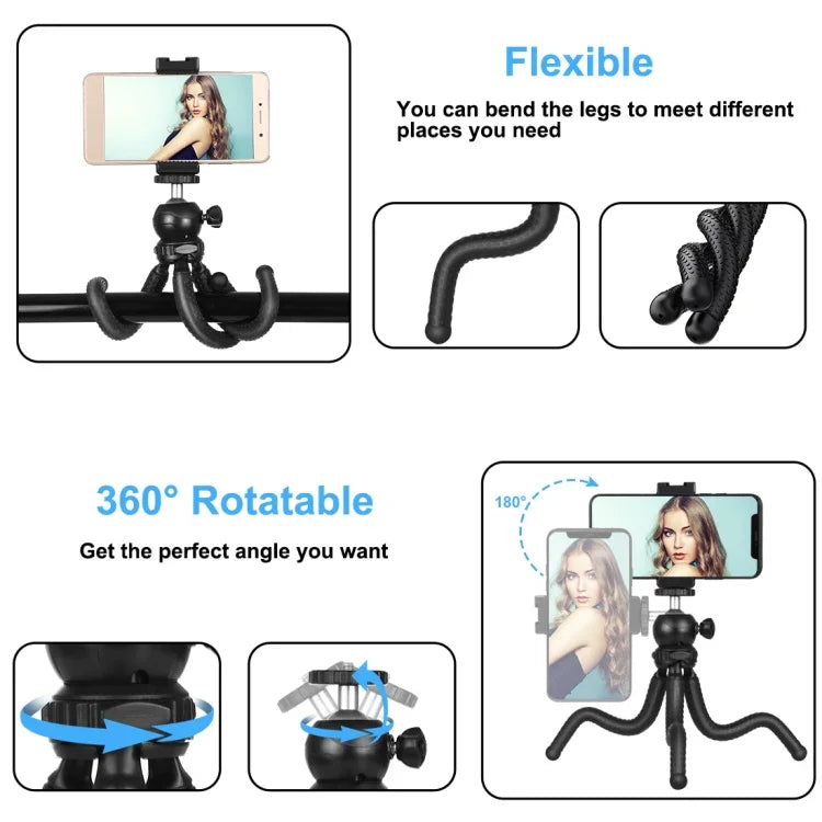 Suporte de Tripé Flexível Mini Polvo PULUZ com Cabeça de Bola & Abraçadeira para Telemóvel + Adaptador de Montagem para Tripé & Parafuso Longo para Câmaras SLR, GoPro, Telemóvel, Tamanho: 25cmx4.5cm, Tripé de 25cm + Abraçadeira para Telemóvel