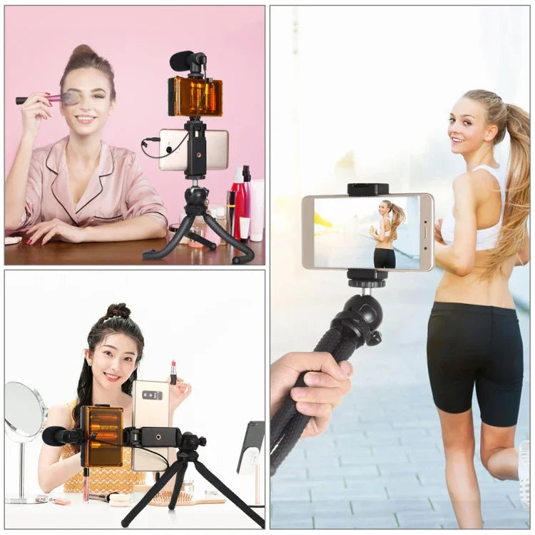 Suporte de Tripé Flexível Mini Polvo PULUZ com Cabeça de Bola & Abraçadeira para Telemóvel + Adaptador de Montagem para Tripé & Parafuso Longo para Câmaras SLR, GoPro, Telemóvel, Tamanho: 25cmx4.5cm, Tripé de 25cm + Abraçadeira para Telemóvel