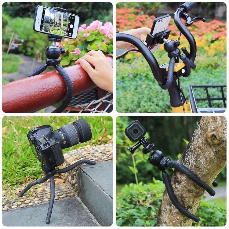 Suporte de Tripé Flexível Mini Polvo PULUZ com Cabeça de Bola & Abraçadeira para Telemóvel + Adaptador de Montagem para Tripé & Parafuso Longo para Câmaras SLR, GoPro, Telemóvel, Tamanho: 25cmx4.5cm, Tripé de 25cm + Abraçadeira para Telemóvel