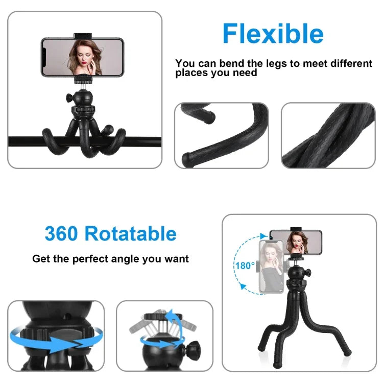Suporte de Tripé Flexível Mini Polvo PULUZ com Cabeça de Bola & Abraçadeira para Telemóvel + Adaptador de Montagem para Tripé & Parafuso Longo para Câmaras SLR, GoPro, Telemóvel, Tamanho: 30cmx5cm, Tripé de 30cm + Abraçadeira para Telemóvel
