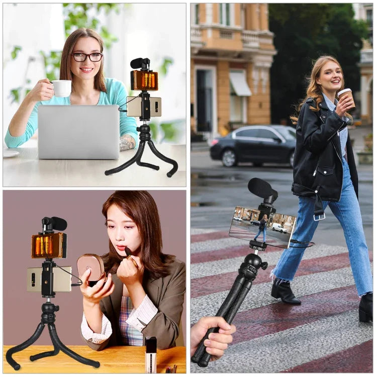 Suporte de Tripé Flexível Mini Polvo PULUZ com Cabeça de Bola & Abraçadeira para Telemóvel + Adaptador de Montagem para Tripé & Parafuso Longo para Câmaras SLR, GoPro, Telemóvel, Tamanho: 30cmx5cm, Tripé de 30cm + Abraçadeira para Telemóvel
