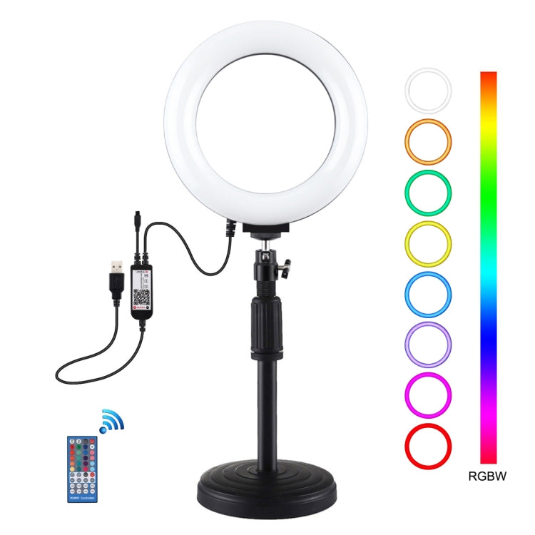 PULUZ Suporte de Secretária com Anel LED RGBW 16cm 6,2 polegadas + Base Redonda, Luzes de Vídeo para Vlogging Fotografia com Tripé Cold Shoe, Cabeça de Bola e Controlo Remoto, Montagem de Secretária + RGBW 6,2 polegadas / Controlo Remoto
