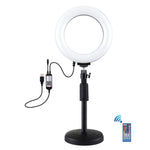 PULUZ Suporte de Secretária com Anel LED RGBW 16cm 6,2 polegadas + Base Redonda, Luzes de Vídeo para Vlogging Fotografia com Tripé Cold Shoe, Cabeça de Bola e Controlo Remoto, Montagem de Secretária + RGBW 6,2 polegadas / Controlo Remoto