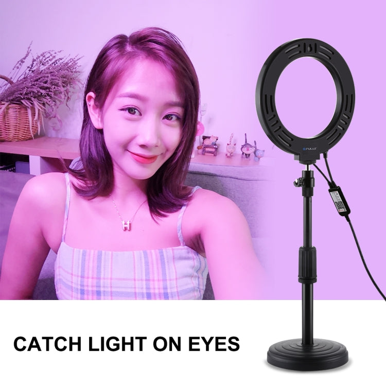 PULUZ Suporte de Secretária com Anel LED RGBW 16cm 6,2 polegadas + Base Redonda, Luzes de Vídeo para Vlogging Fotografia com Tripé Cold Shoe, Cabeça de Bola e Controlo Remoto, Montagem de Secretária + RGBW 6,2 polegadas / Controlo Remoto